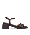 SANDALIAS DE PIEL TROQUELADAS CON TACÓN PARA MUJER WONDERS MOAI 01 NEGRAS