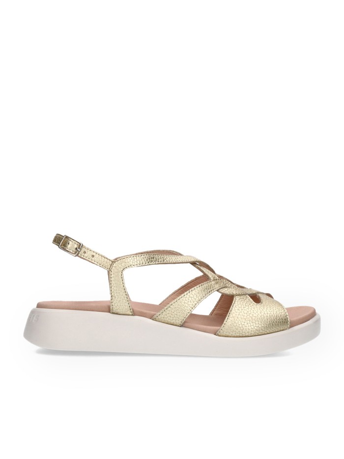 SANDALIAS DE PIEL METALIZADAS CON CUÑA BAJA PARA MUJER WONDERS MAR 50 C-6550 PLATINO