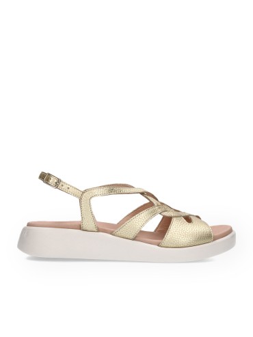 SANDALIAS DE PIEL METALIZADAS CON CUÑA BAJA PARA MUJER WONDERS MAR 50 C-6550 PLATINO