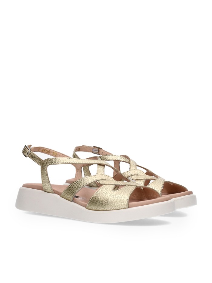 SANDALIAS DE PIEL METALIZADAS CON CUÑA BAJA PARA MUJER WONDERS MAR 50 C-6550 PLATINO