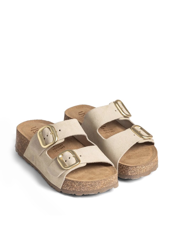 SANDALIAS DE PIEL DE SERRAJE CON PLATAFORMA PARA MUJER YOKONO WIWI-003 BEIGE