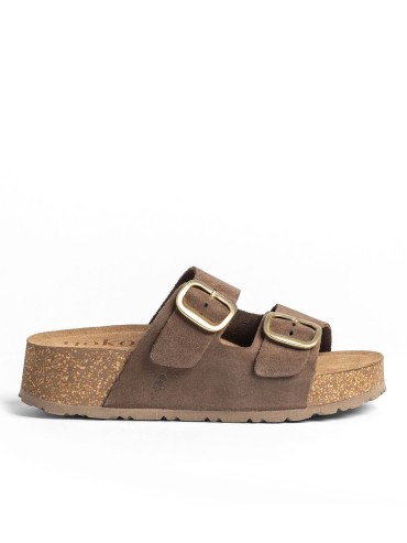 SANDALIAS DE PLATAFORMA EN PIEL DE SERRAJE PARA MUJER YOKONO WIWI 003 MARRÓN