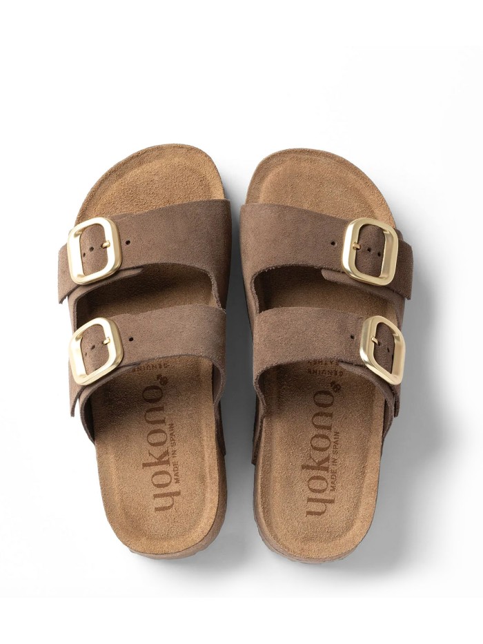 SANDALIAS DE PLATAFORMA EN PIEL DE SERRAJE PARA MUJER YOKONO WIWI 003 MARRÓN