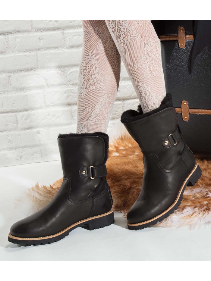 BOTAS DE PIEL CON FORRO DE PELO PANAMA JACK FELIA IGLOO TRAV B2 NEGRO