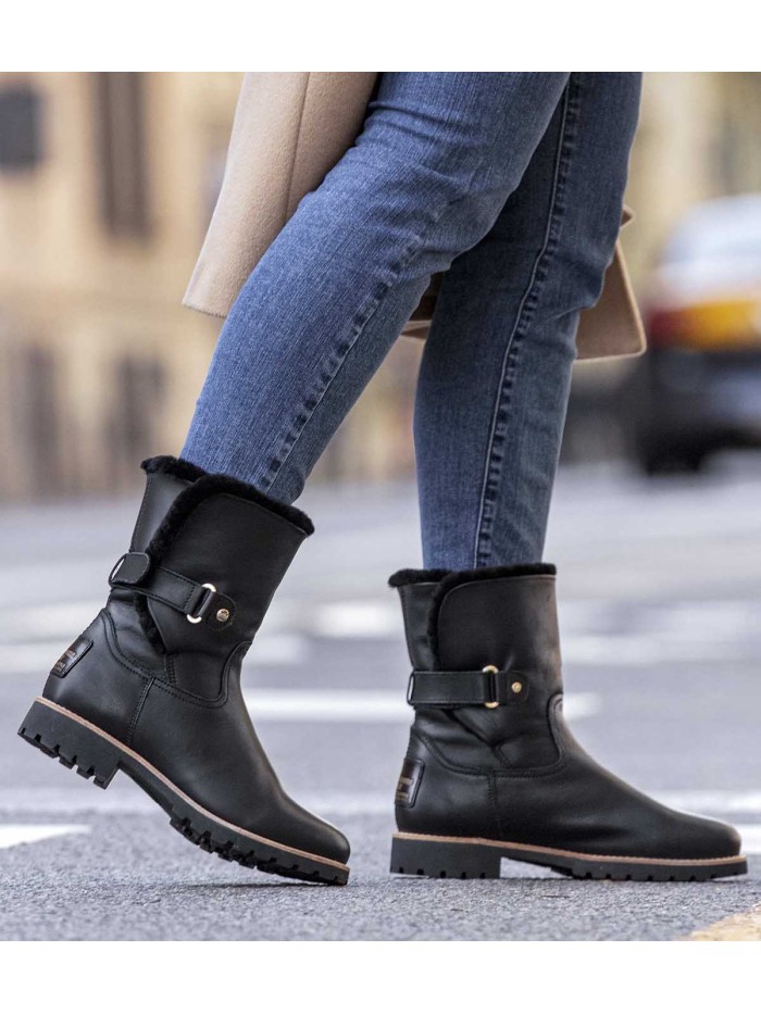 BOTAS DE PIEL CON FORRO DE PELO PANAMA JACK FELIA IGLOO TRAV B2 NEGRO