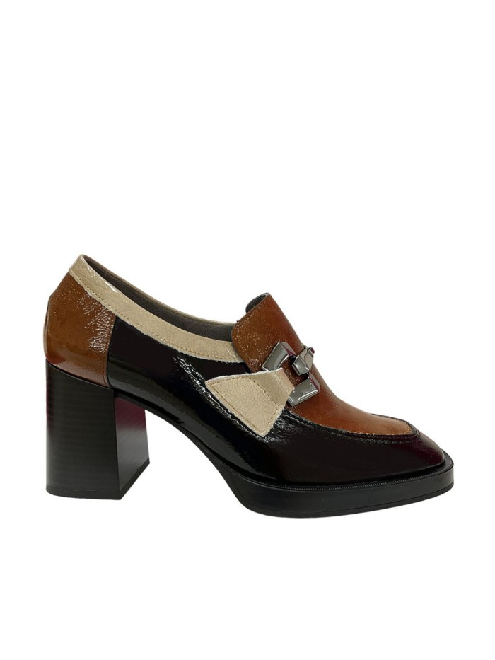 MOCASINES PIEL CHAROL TACÓN ANCHO 5484 NEGRO
