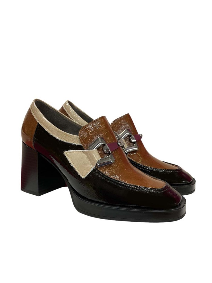 MOCASINES PIEL CHAROL TACÓN ANCHO 5484 NEGRO