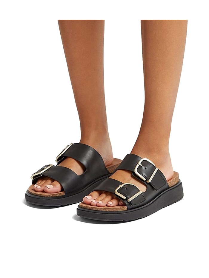 SANDALIAS DE PIEL CON HEBILLAS FITFLOP HE8-001-GEN-FF BUCKLE NEGRO