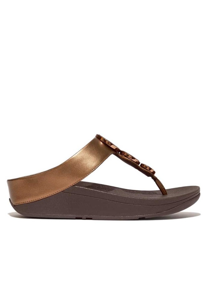 SANDALIAS DE DEDO EN PIEL FITFLOP HJ1-012 HALO BEAD-CIRCLE BRONCE