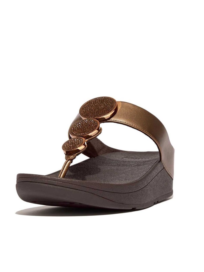 SANDALIAS DE DEDO EN PIEL FITFLOP HJ1-012 HALO BEAD-CIRCLE BRONCE
