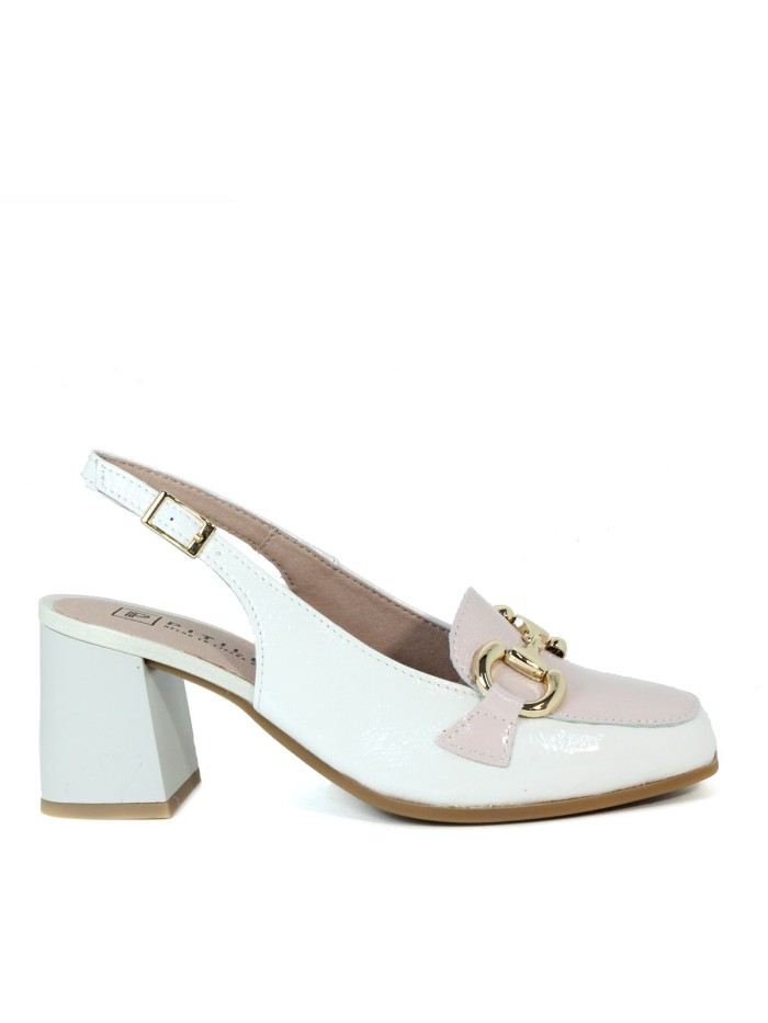 MOCASINES DESTALONADOS DE TACÓN PITILLOS 5795 BEIGE-ROSA