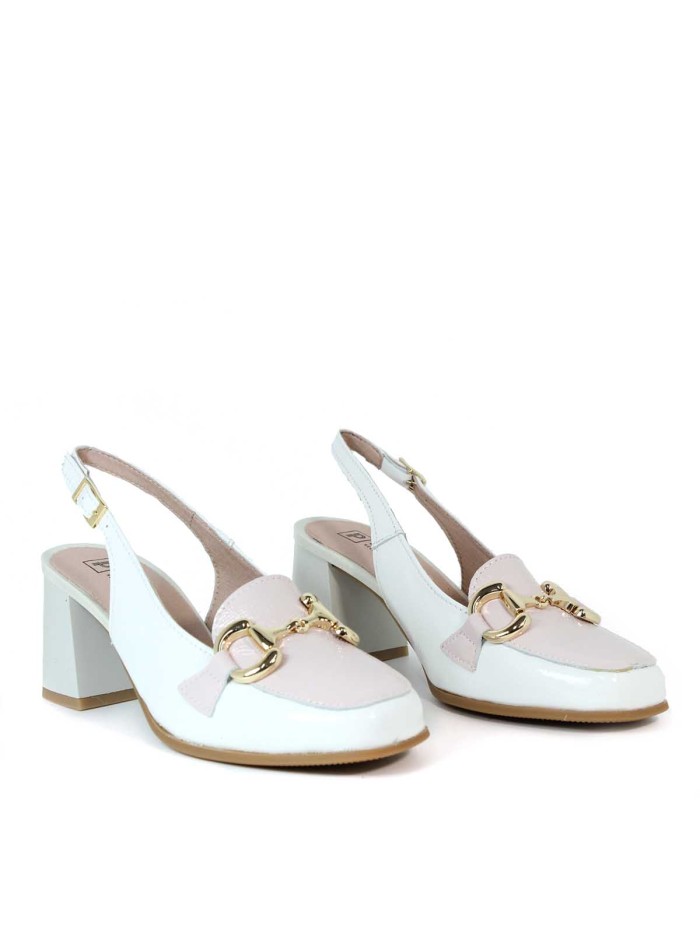 MOCASINES DESTALONADOS DE TACÓN PITILLOS 5795 BEIGE-ROSA