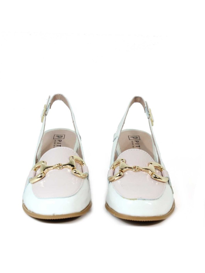 MOCASINES DESTALONADOS DE TACÓN PITILLOS 5795 BEIGE-ROSA