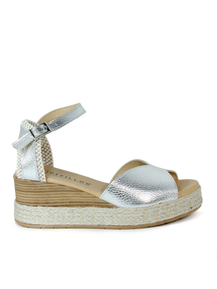 SANDALIAS DE CUÑA CÓMODAS PITILLOS 5521 PLATA