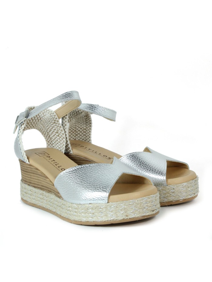 SANDALIAS DE CUÑA CÓMODAS PITILLOS 5521 PLATA