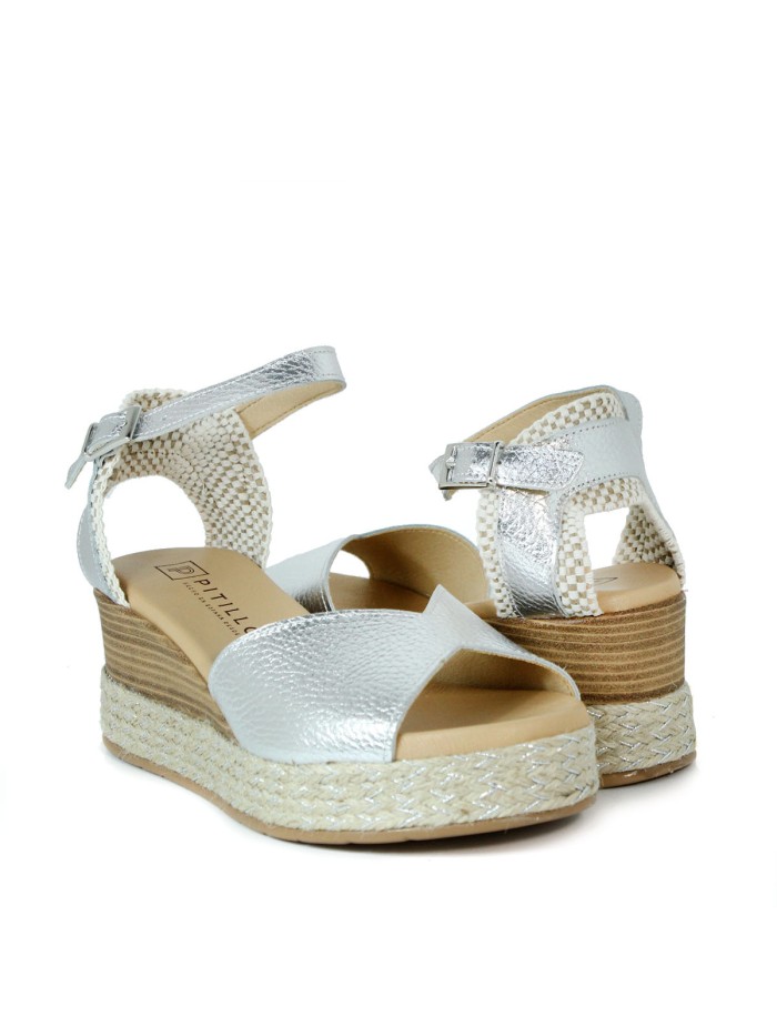 SANDALIAS DE CUÑA CÓMODAS PITILLOS 5521 PLATA
