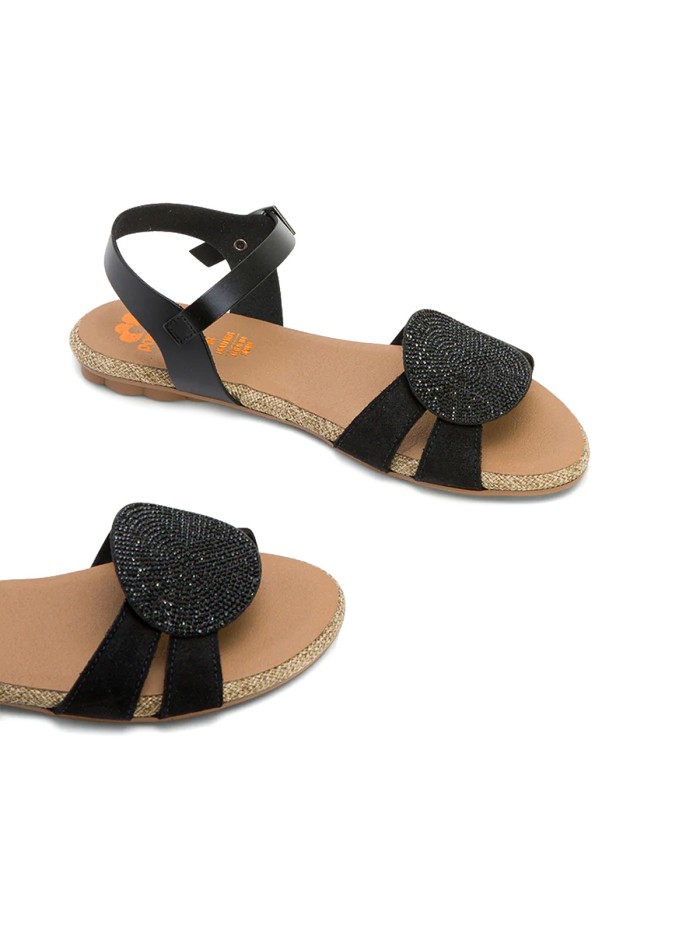 SANDALIAS PLANAS DE SERRAJE PORRONET ÁNGELA 3002 NEGRO
