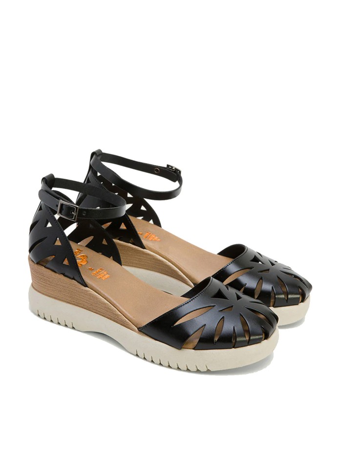 SANDALIAS DE CUÑA PORRONET EBBA 3023 NEGRO
