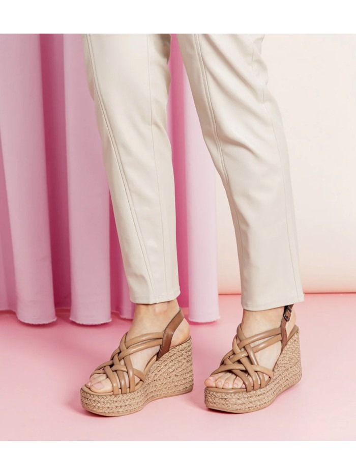 SANDALIAS CUÑA DE PIEL PORRONET KIMI 3069 TAUPE