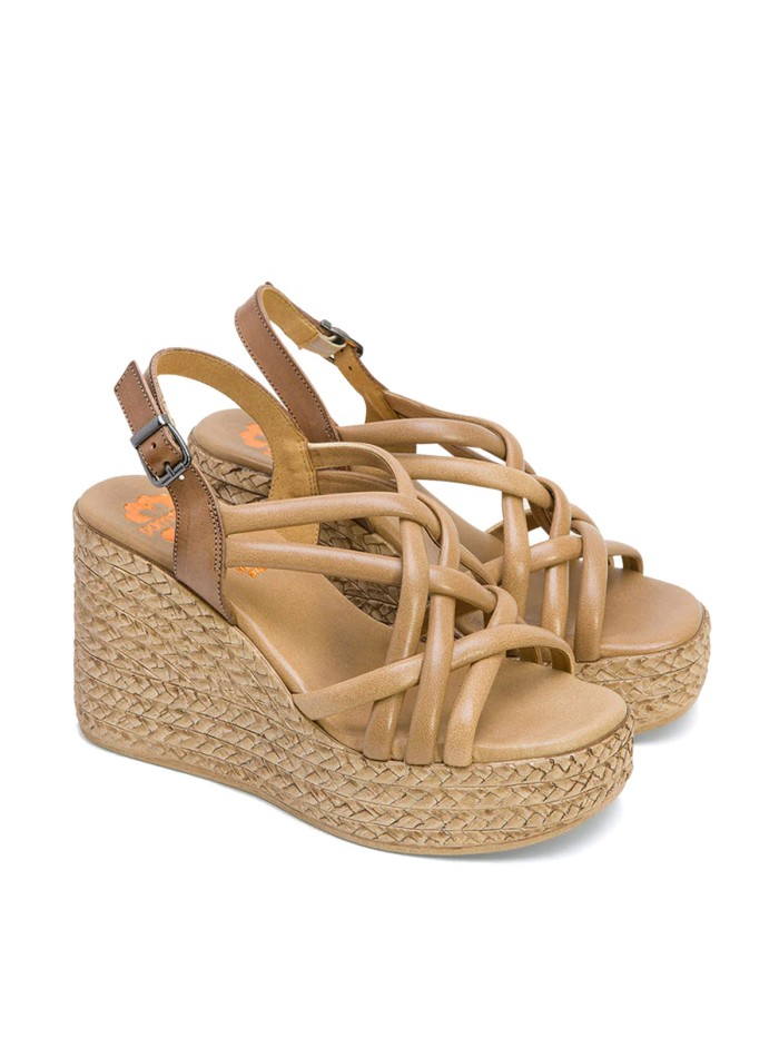 SANDALIAS CUÑA DE PIEL PORRONET KIMI 3069 TAUPE