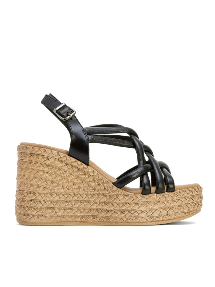 SANDALIAS DE PIEL CON CUÑA PORRONET KIMI 3069 NEGRO