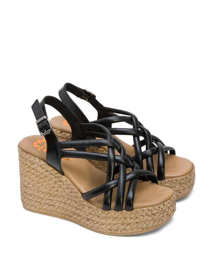 SANDALIAS DE PIEL CON CUÑA PORRONET KIMI 3069 NEGRO