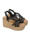 SANDALIAS DE PIEL CON CUÑA PORRONET KIMI 3069 NEGRO