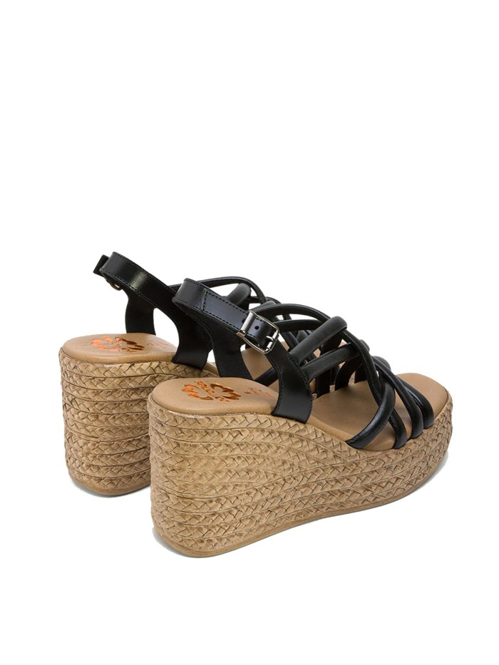 SANDALIAS DE PIEL CON CUÑA PORRONET KIMI 3069 NEGRO