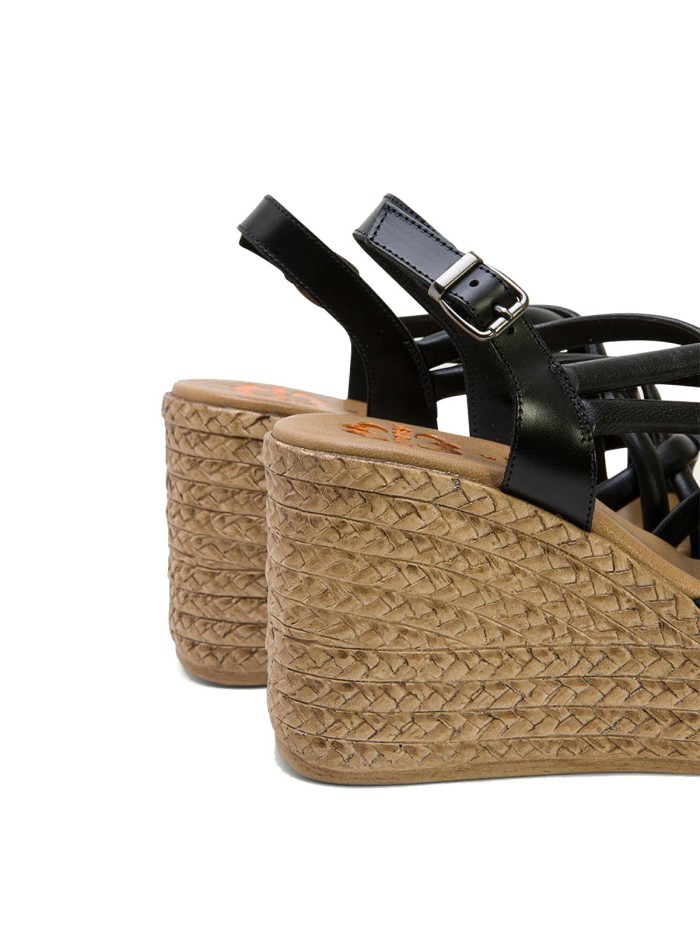 SANDALIAS DE PIEL CON CUÑA PORRONET KIMI 3069 NEGRO