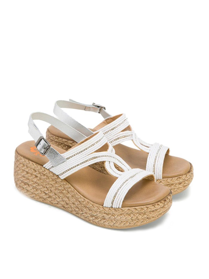 SANDALIAS DE CUÑA LIGERAS PORRONET GALA BLANCO-PLATA