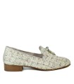 MOCASINES DE BORLAS TEJIDO TWEED APLAUSO CARMEN KINDER BLANCO-PLATINO