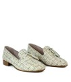 MOCASINES DE BORLAS TEJIDO TWEED APLAUSO CARMEN KINDER BLANCO-PLATINO