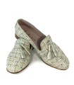 MOCASINES DE BORLAS TEJIDO TWEED APLAUSO CARMEN KINDER BLANCO-PLATINO