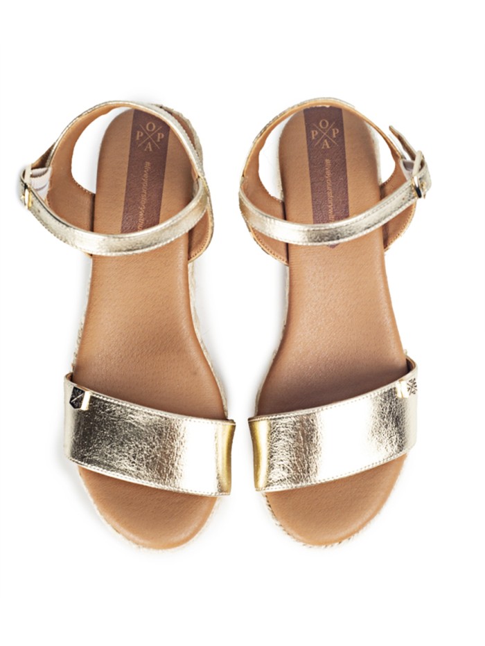 SANDALIA CUÑA YUTE POPA ARAMBOL LAMINADO ORO