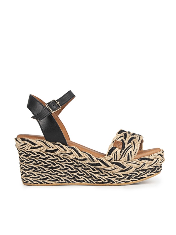 SANDALIAS TRENZADAS DE CUÑA POPA CAMERUN AMUR NEGRO