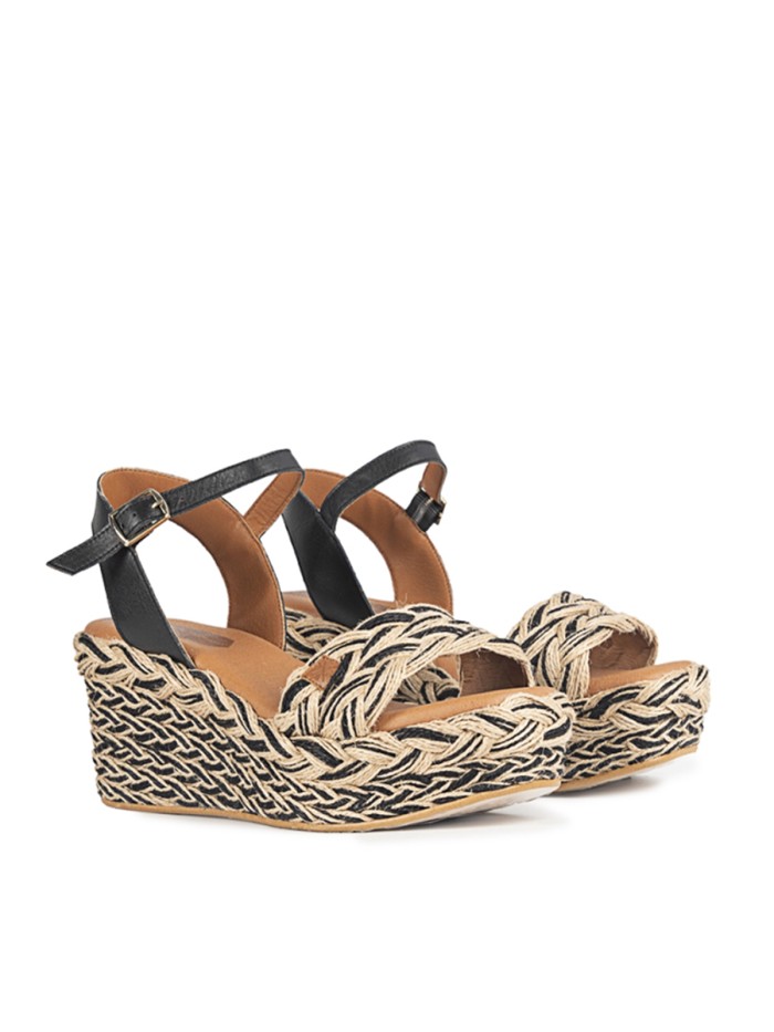 SANDALIAS TRENZADAS DE CUÑA POPA CAMERUN AMUR NEGRO