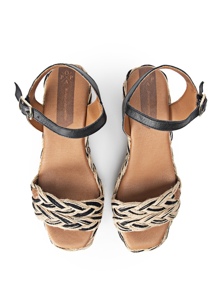 SANDALIAS TRENZADAS DE CUÑA POPA CAMERUN AMUR NEGRO