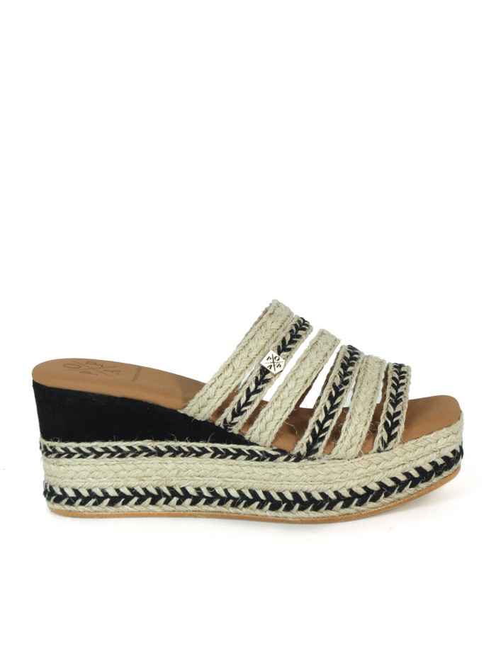 SANDALIAS DE CUÑA DE YUTE POPA URUMA SALEM NEGRO