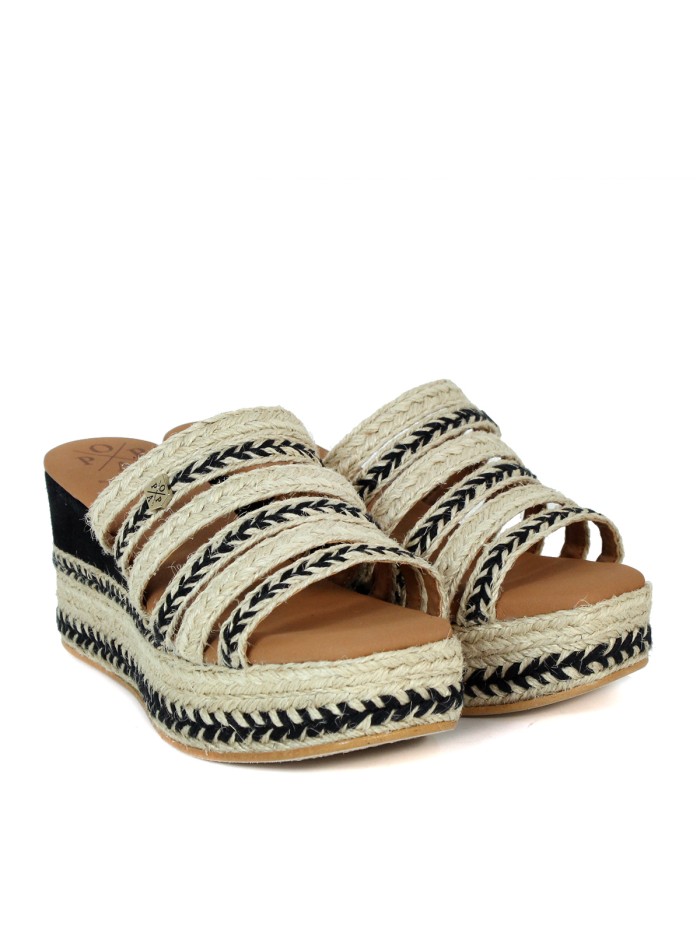 SANDALIAS DE CUÑA DE YUTE POPA URUMA SALEM NEGRO