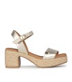 SANDALIAS DE YUTE CON TACÓN POPA BELICHE LAMINADO ORO