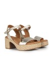 SANDALIAS DE YUTE CON TACÓN POPA BELICHE LAMINADO ORO
