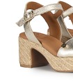 SANDALIAS DE YUTE CON TACÓN POPA BELICHE LAMINADO ORO