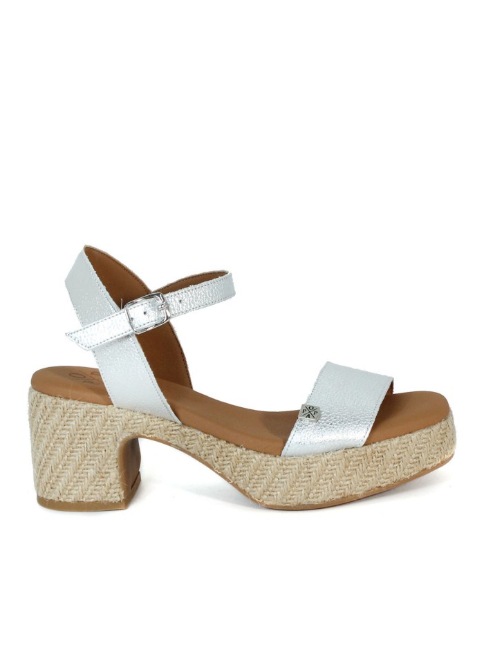 SANDALIAS DE YUTE CON TACÓN POPA BELICHE LAMINADO PLATA