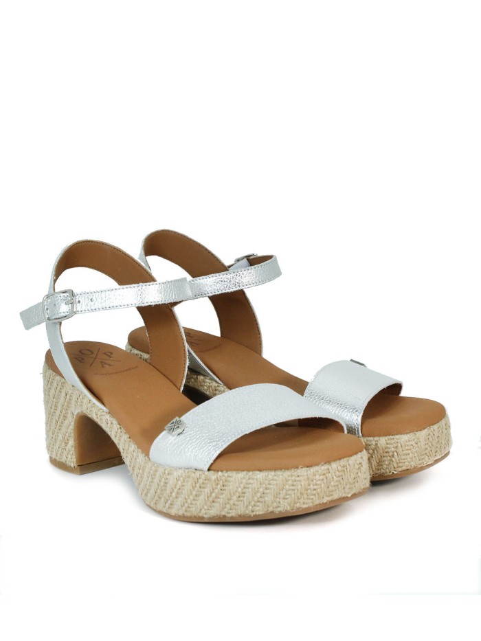 SANDALIAS DE YUTE CON TACÓN POPA BELICHE LAMINADO PLATA