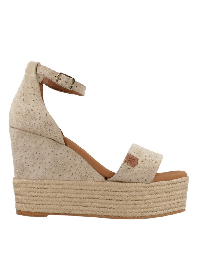 SANDALIAS DE CUÑA Y PLATAFORMA POPA LAGOON GRABADO BEIGE