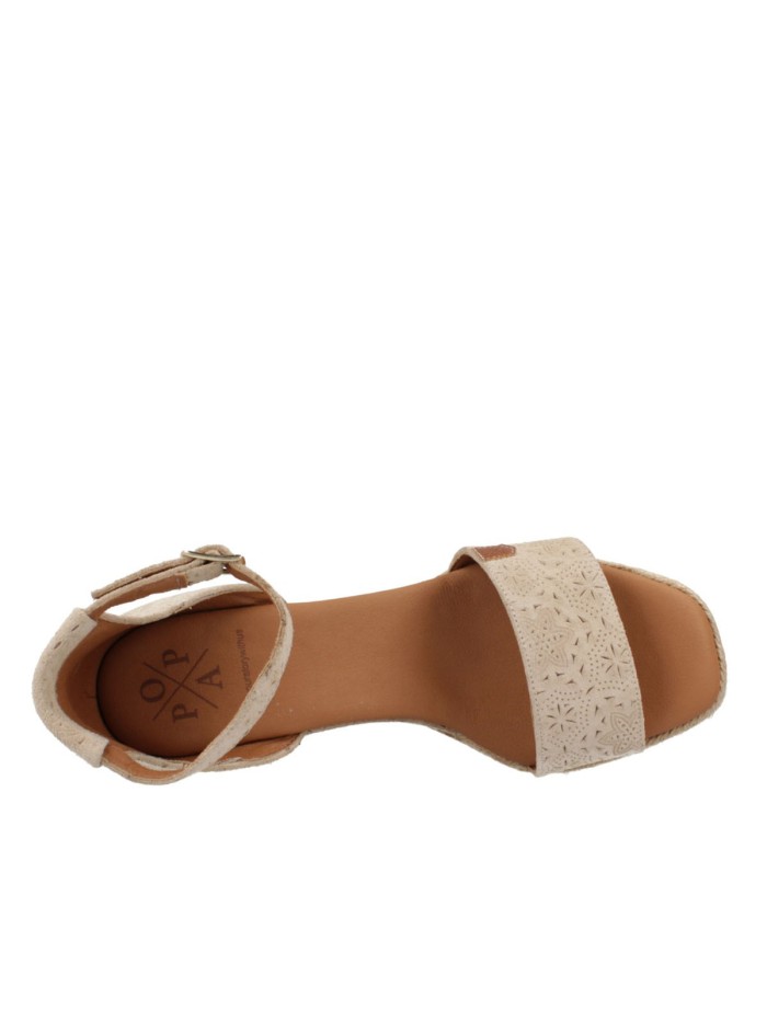 SANDALIAS DE CUÑA Y PLATAFORMA POPA LAGOON GRABADO BEIGE