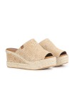 SANDALIAS DE CUÑA EN SERRAJE Y YUTE POPA ARENITA GRABADO BEIGE