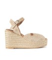 SANDALIAS DE CUÑA EN SERRAJE POPA BENISA GRABADO BEIGE