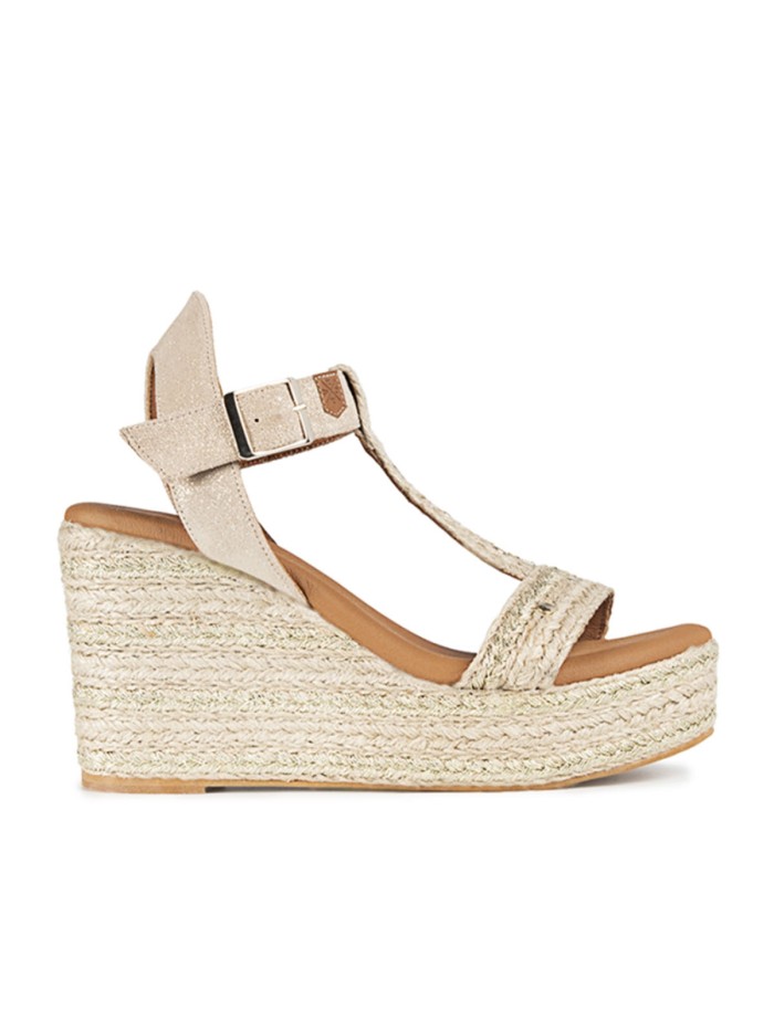 SANDALIAS DE CUÑA EN YUTE POPA KLEO TACHA SAREA ORO