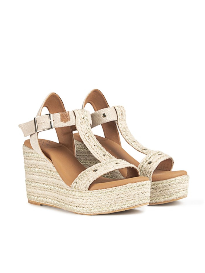 SANDALIAS DE CUÑA EN YUTE POPA KLEO TACHA SAREA ORO